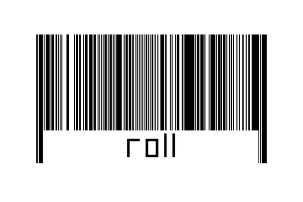 Barcode auf weißem Hintergrund mit Schriftrolle unten. Konzept des Handels und der Globalisierung - Foto, Bild