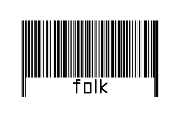 Code à barres sur fond blanc avec inscription folk ci-dessous. Concept de commerce et de mondialisation - Photo, image