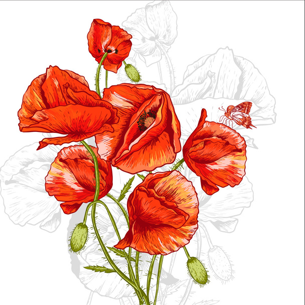 μάτσο όμορφο κόκκινο παπαρουνών διανυσματικά εικονογράφηση - Διάνυσμα, εικόνα