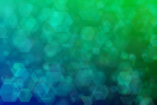 Fondo armónico hermoso abstracto con tintes de colores verdes y azules y patrones en forma de hexágono. - Foto, Imagen
