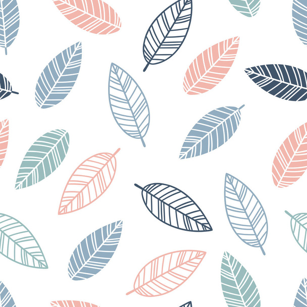 Seamless pattern with hand drawn leaves. Floral background. Cute elegant ornament for fabric, wrapping and textiles. Vector illustration - ベクター画像