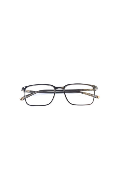Isolationsbrille auf weißem Hintergrund. Klare schwarze quadratische Brille auf dem Foto von vorne vor weißem Hintergrund - Foto, Bild