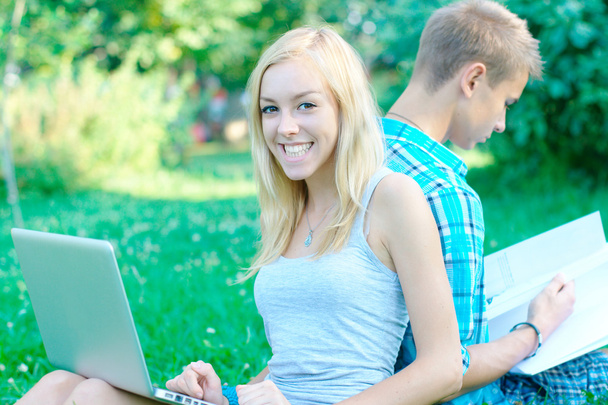 Happy girl with a laptop - Zdjęcie, obraz