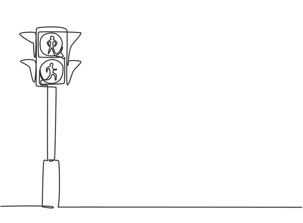 Однорядковий креслення спеціальної лінії світлофора для пішоходів, що перетинають шосе через перетин зебри. Лише два кольори. Червоний і зелений. Дизайн одної лінії графічна Векторна ілюстрація
. - Вектор, зображення