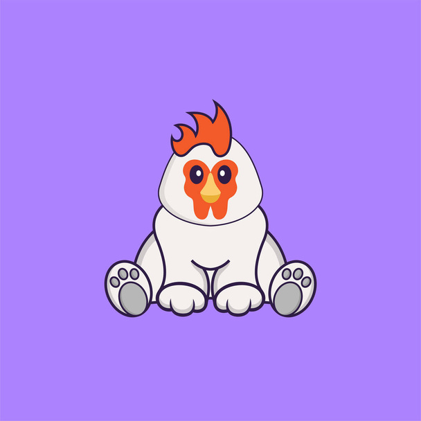 Roztomilé kuře sedí. Animální kreslený koncept izolovaný. Lze použít na tričko, přání k pozdravu, pozvánku nebo maskota. - Vektor, obrázek