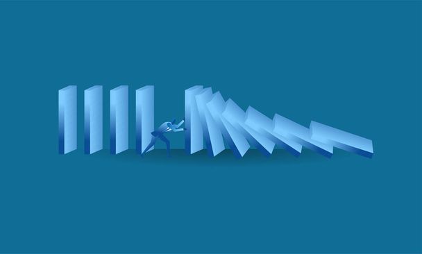 businessman tried to stop domino effect mean an officer try to withstand from pressure concept flat illustration Business about hard work and pressure for presentation - Vektör, Görsel