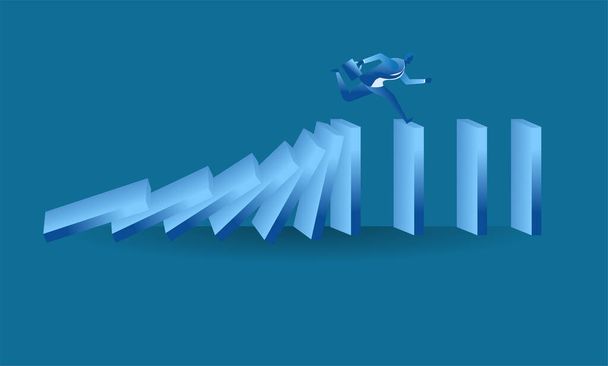businessman run from domino effect mean he run from work pressure or avoid business hurdles concept flat illustration Business about hard work, pressure and challenge for presentation - Vektör, Görsel