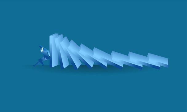 businessman tried to stop domino effect mean an officer try to withstand from pressure concept flat illustration Business about hard work and pressure for presentation - ベクター画像