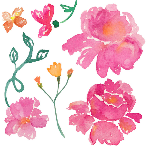 Aquarell Rose. Jahrgangsrosen. Frühlingsblumen. Aquarellflut - Foto, Bild