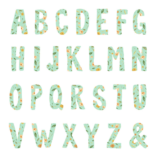 ręcznie rysowane litery alfabetu czcionki z kwiecistym wzorem - Zdjęcie, obraz