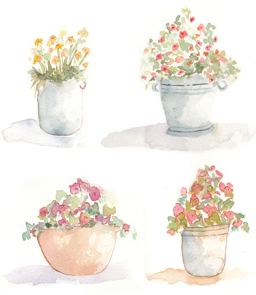 Pots de fleurs aquarelle extérieure
 - Photo, image