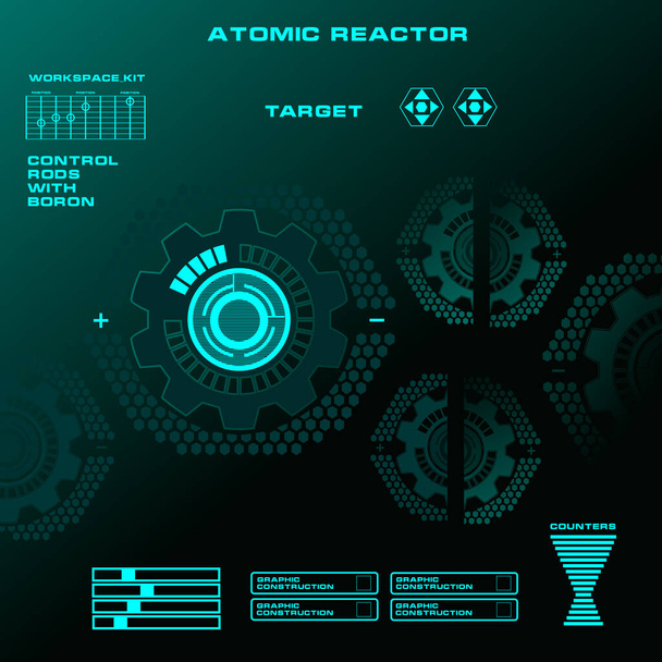 Ατομικός αντιδραστήρας Φουτουριστικό εικονικό γραφικό περιβάλλον χρήστη αφής - Διάνυσμα, εικόνα
