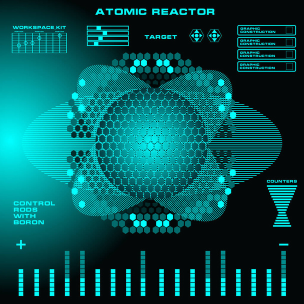 Reaktor atomowy Futurystyczny wirtualny graficzny interfejs użytkownika dotykowego - Wektor, obraz