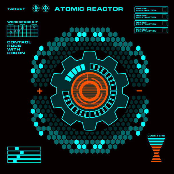Ατομικός αντιδραστήρας Φουτουριστικό εικονικό γραφικό περιβάλλον χρήστη αφής - Διάνυσμα, εικόνα