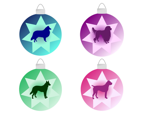 Christmas tree bauble with different dog motifs - Vector, Image