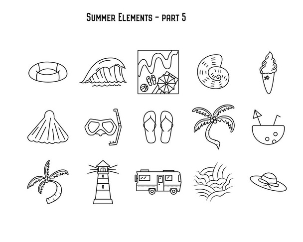 Vectorontwerp van verschillende zomersymbolen. Deel 5 - Vector, afbeelding
