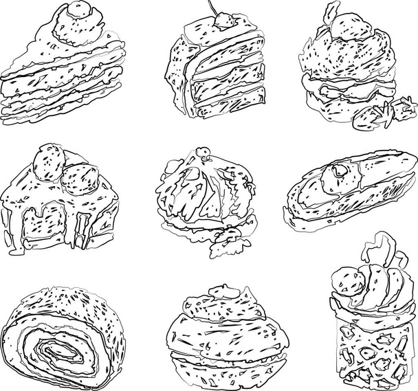Vektori ääriviivat piirustukset eri maukkaita brownies - Vektori, kuva