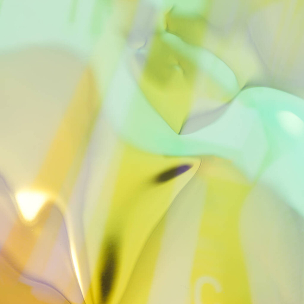 Abstrakcyjne holograficzne rozmycie żółto-zielone tło. Miękki kolorowy obraz. - Zdjęcie, obraz