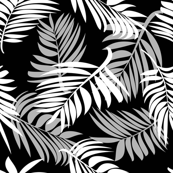 Tropical palm leaves. Seamless modern pattern with exotic plants for textiles, fashionable fabrics, bed linen, decorative pillows, photo wallpaper, interior design. White and black.  - Valokuva, kuva