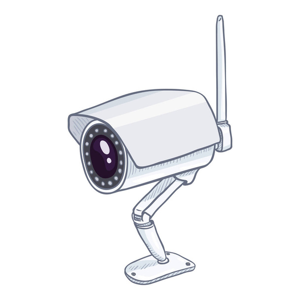 Ilustrace CCTV. Bílá bezpečnostní kamera s vektorovou kresbou - Vektor, obrázek