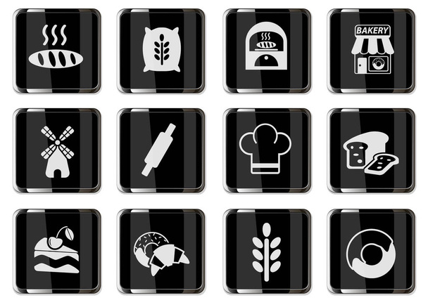 Bakeshop pictograms in black chrome buttons. icon set for your design. vector icons - Vektori, kuva