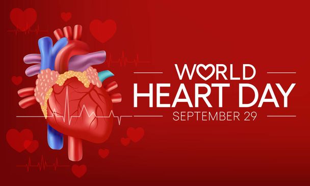 Světový den srdce je pozorován každý rok 29. září, aby se zdůraznila opatření, která jednotlivci mohou přijmout k prevenci a kontrole kardiovaskulárních onemocnění (CVD). Vektorová ilustrace - Vektor, obrázek