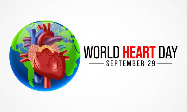 El Día Mundial del Corazón se celebra cada año el 29 de septiembre, para destacar las acciones que los individuos pueden tomar para prevenir y controlar las enfermedades cardiovasculares (ECV). Ilustración vectorial - Vector, imagen
