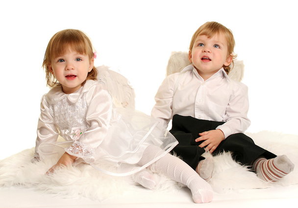 Two cute angels on white - Fotoğraf, Görsel