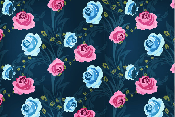 Rosas coloridas con telón de fondo azul oscuro - Vector, Imagen