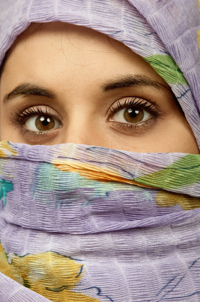 Young woman with a veil close up portrait studio picture - Fotoğraf, Görsel