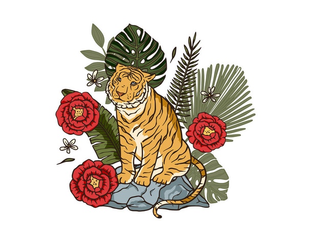 Tigre de bengala tropical. Año nuevo chino 2022. - Vector, Imagen