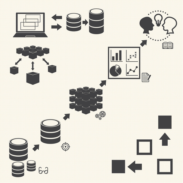 Набор значков больших данных, Концепция обработки данных
 - Вектор,изображение