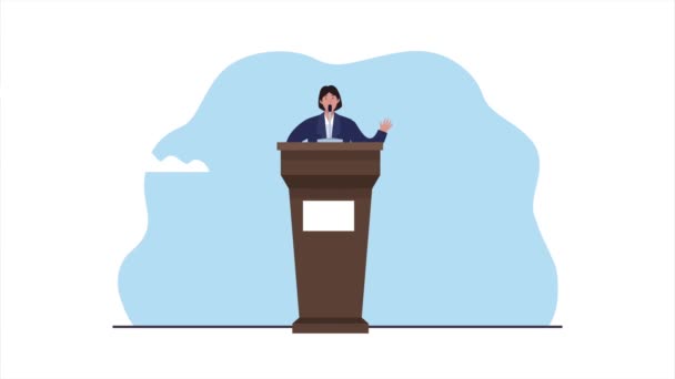 verkiezingsdag animatie met kandidaat in spraak podium - Video