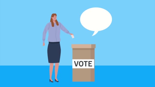 анимация в день выборов с женщиной и урной для голосования - Кадры, видео