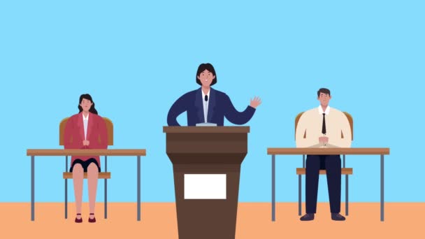 анимация в день выборов с кандидатом и судьями в месте голосования - Кадры, видео