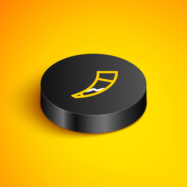 Isometric line Hunting horn icon isolated on yellow background. Black circle button. Vector - Photo, Image