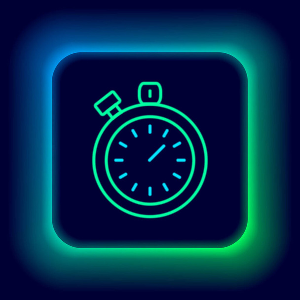Zářící neonová čára Ikona Stopwatch izolovaná na černém pozadí. Časový spínač. Chronometr. Barevný koncept. Vektor - Fotografie, Obrázek