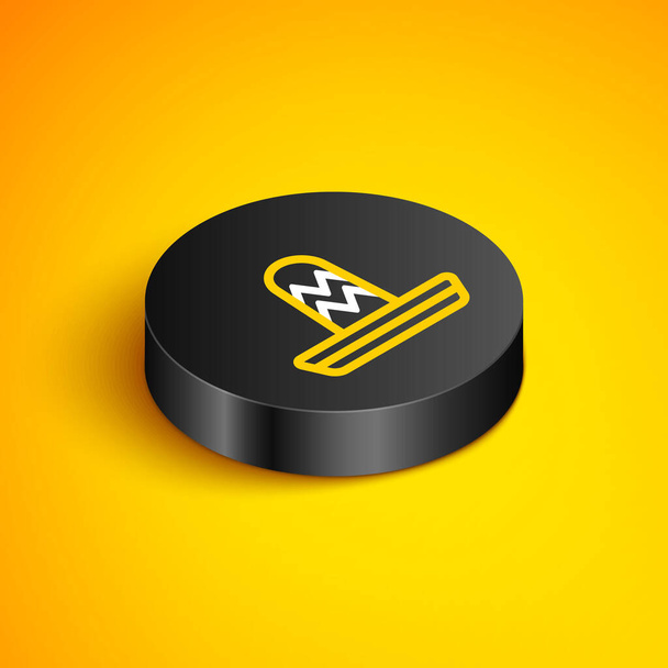 Isometric line Traditional mexican sombrero hat icon isolated on yellow background. Black circle button. Vector - Vector, Image