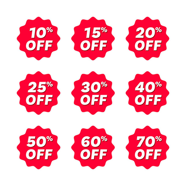 Red sale sticker tags with different discount. Clearance sale sticker emblem. Collection of red promo labels isolated on white vector.  - Vector, Image