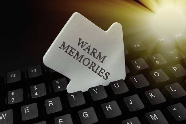 Text caption presenting Warm Memories. Word for reminiscing the unforgettable collection of past events Entering New Programming Codes, Typing Emotional Short Stories - Photo, Image
