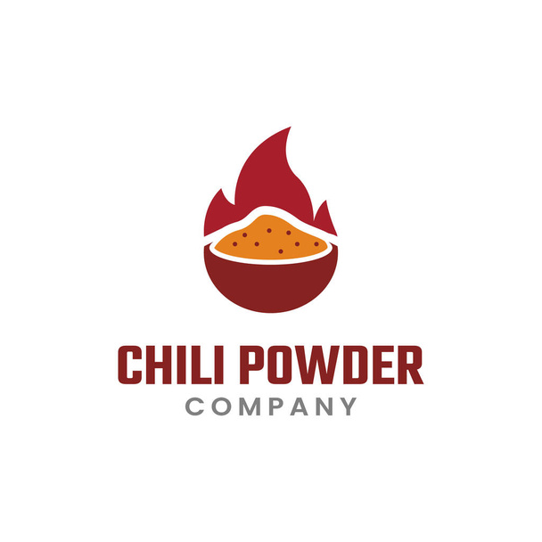 Chili Powder in a Bowl with Flaming Flat Logo Design. a spice blend made from ground dried chiles and a number of other spices. - Vector, Image