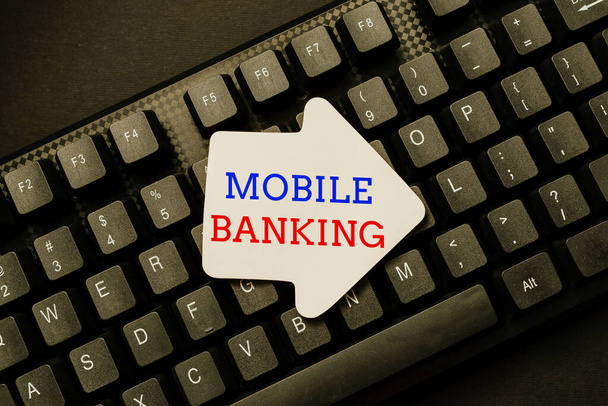 Κείμενο που δείχνει έμπνευση Mobile Banking. Word for to create financial transactions with the use of smartphone Μπαίνοντας σε νέους κωδικούς προγραμματισμού, πληκτρολογώντας Συναισθηματικές Ιστορίες - Φωτογραφία, εικόνα