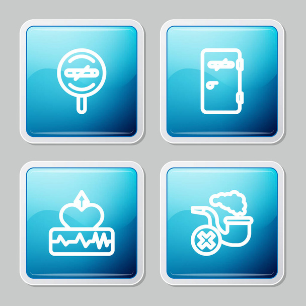 Set line No smoking, area, Heartbeat increase and Smoking pipe with smoke icon. Vector - Vector, Image