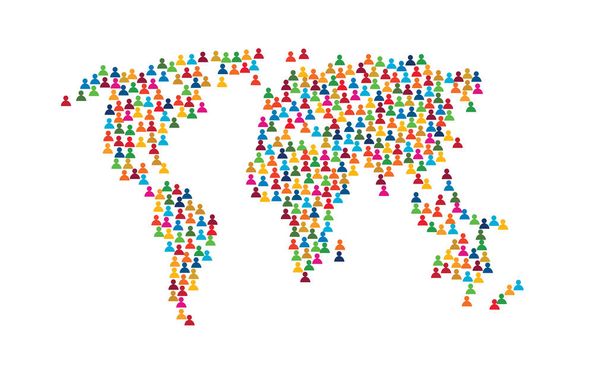 Población mundial y personas diversas que viven juntas, ilustran diferentes tipos de personas en todo el mundo - Vector, Imagen
