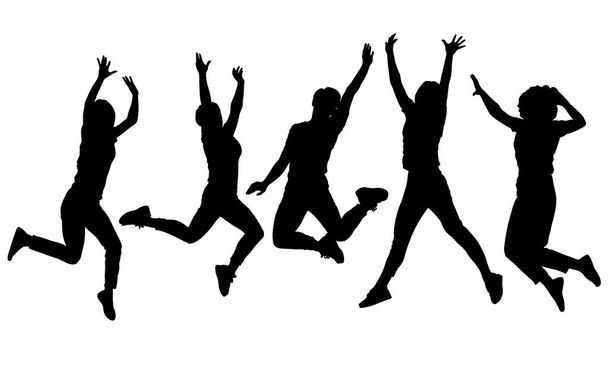 black and white vector female silhouettes for clipping, jumping people, activity and joy - Vector, Image