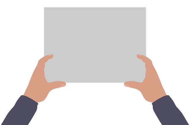 Δύο αρσενικά χέρια κρατώντας άδειο πανό, αντιγράψτε χώρο για κείμενο. Εικονογράφηση διανύσματος - Διάνυσμα, εικόνα