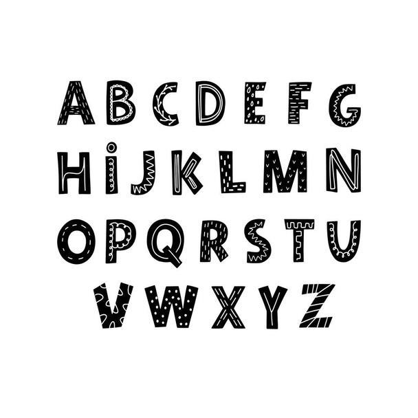 Cute baby alphabet, Scandinavian style. Hand drawn fonts for kids. Vector illustration - Vektor, kép