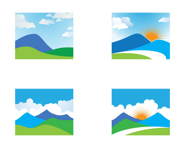 Illustration d'icône vectorielle de montagne avec ciel bleu et nuage - Vecteur, image