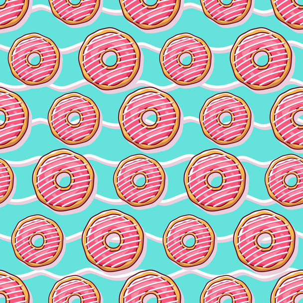 Цветные пончики иллюстрация бесшовный фон шаблона. , Милый вектор хлебобулочной или иллюстрации - Вектор,изображение