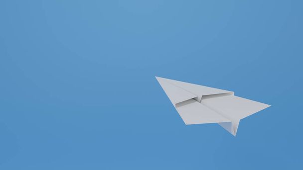 青い背景、航空便の郵送、ビジネスの方向性の概念、 3Dレンダリングのイラストを指している白い紙飛行機は - 写真・画像